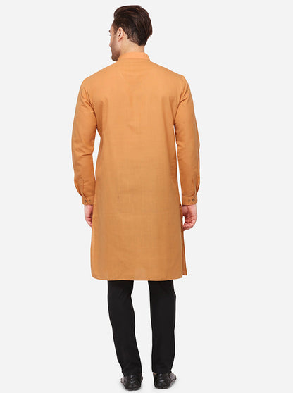 Orange Self Textured Regular Fit Modi Kurta | JadeBlue