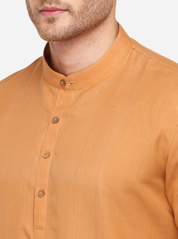 Orange Self Textured Regular Fit Modi Kurta | JadeBlue