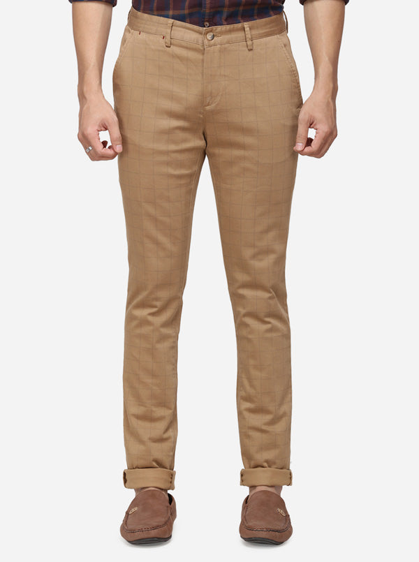 Beige Solid Super Slim Fit Casual Trouser | Greenfibre