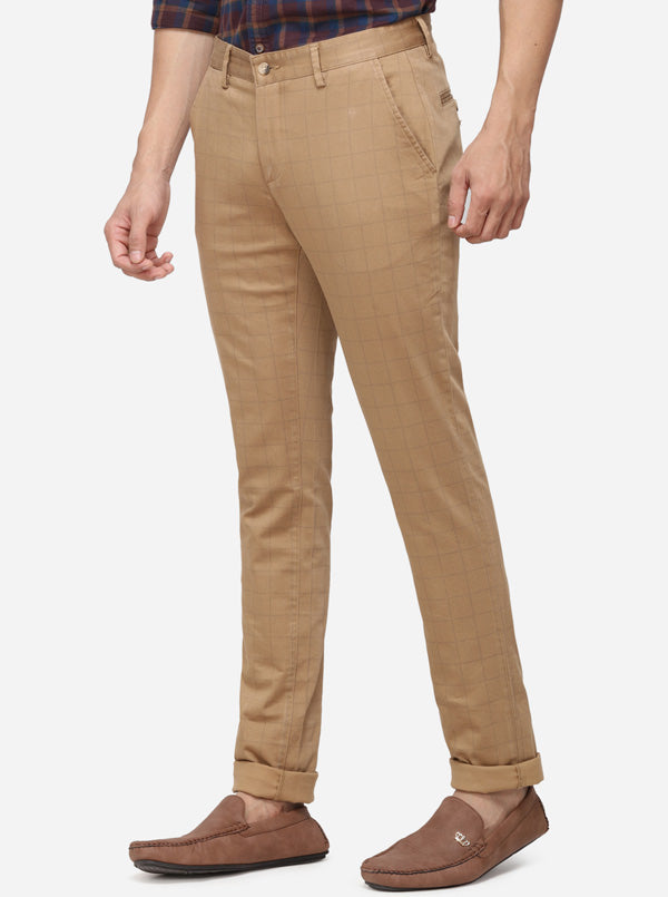 Beige Solid Super Slim Fit Casual Trouser | Greenfibre