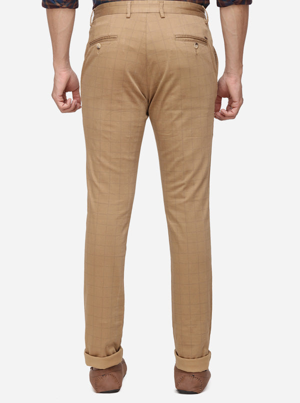 Beige Solid Super Slim Fit Casual Trouser | Greenfibre