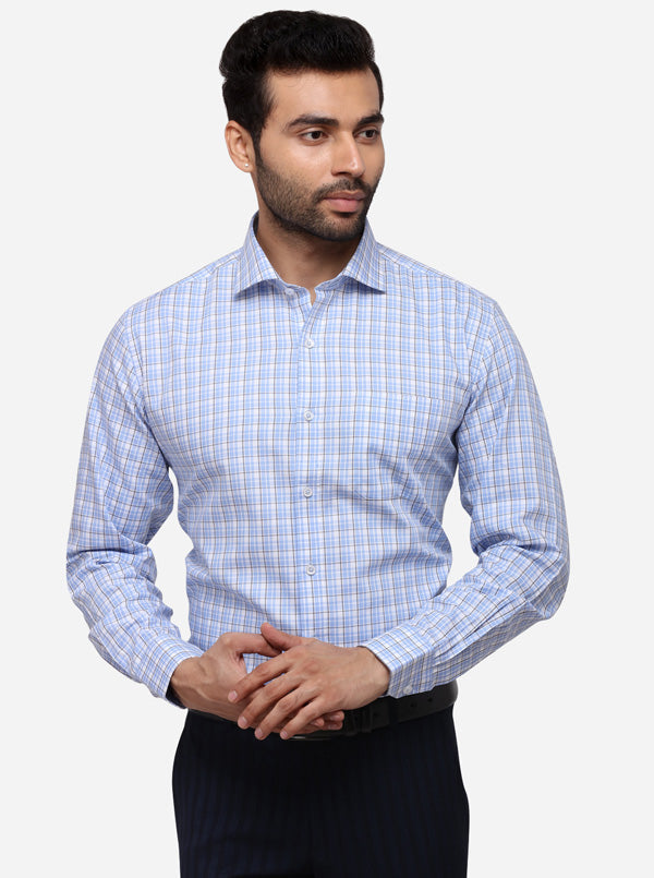 Blue & White Checked Slim Fit Formal Shirt | JadeBlue