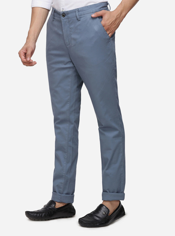 Stone Blue Solid Uno Fit Casual Trouser | JadeBlue Sport