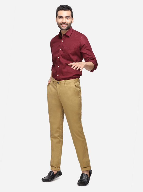 Khaki Solid Uno Fit Casual Trouser | JadeBlue Sport
