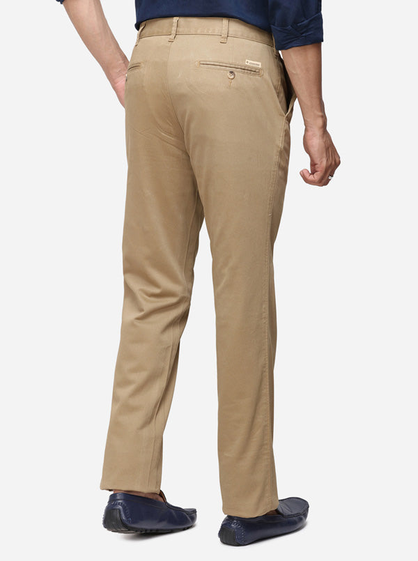 Khaki Solid Slim Fit Casual Trouser | Greenfibre
