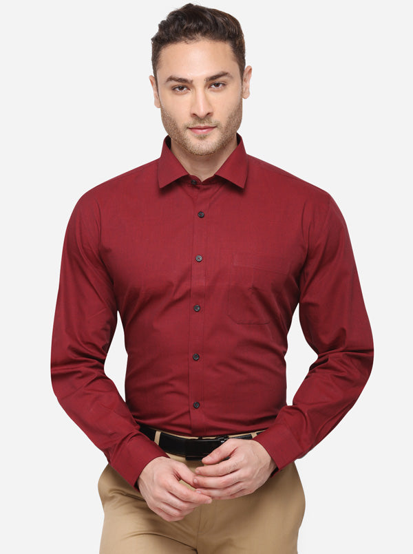 Maroon Solid Regular Fit Formal Shirt | JadeBlue