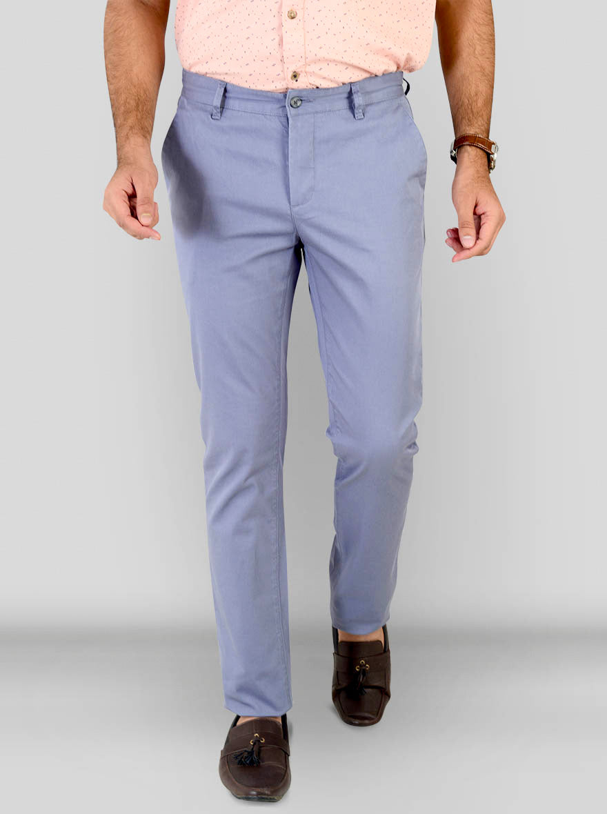 Faded Denim Self Textured Super Slim Fit Chinos | Greenfibre