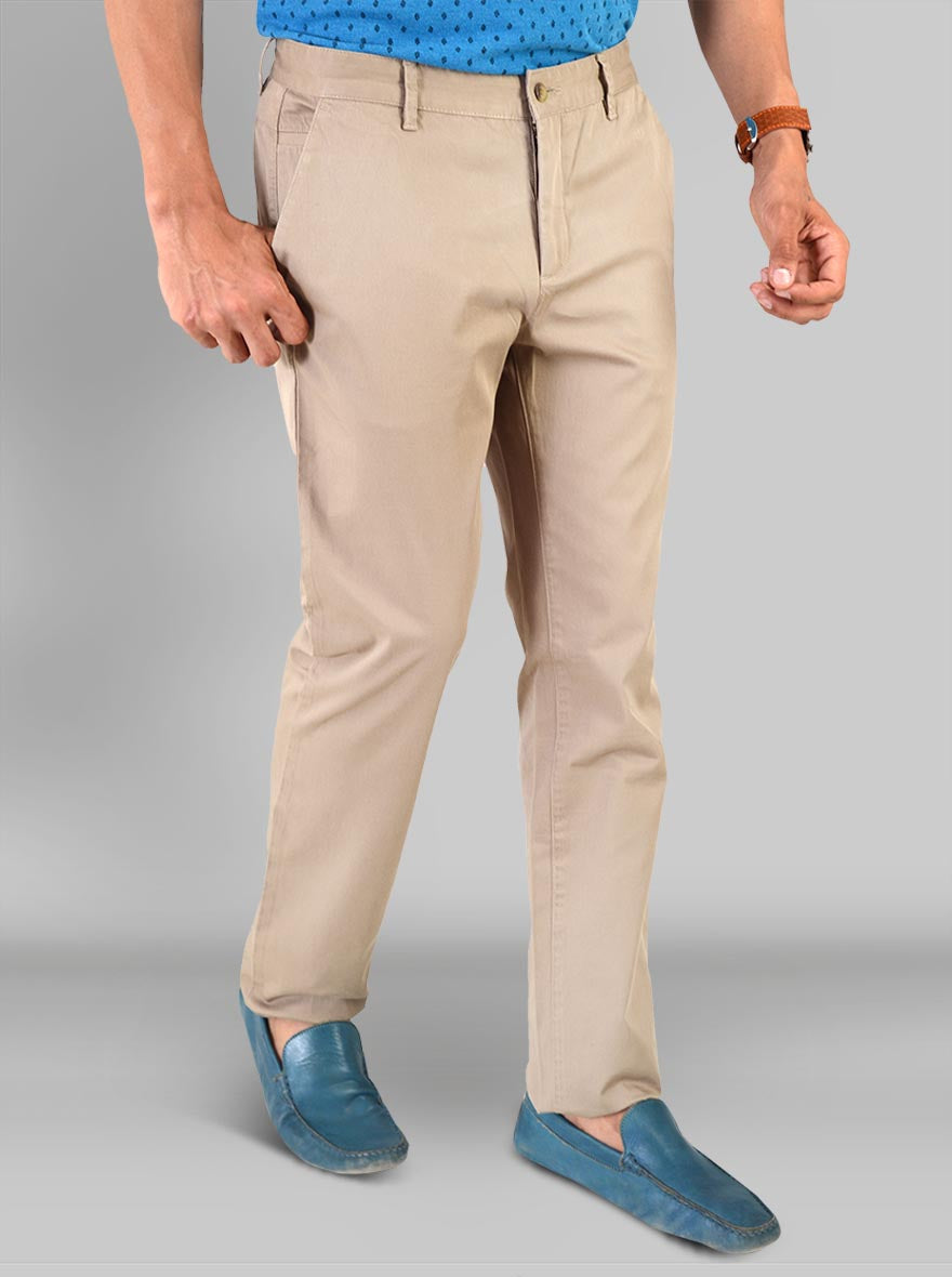 Beige Self Textured Super Slim Fit Chinos | Greenfibre