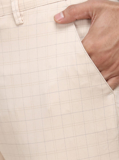 Cream Checked Super Slim Fit Casaul Trouser | Greenfibre