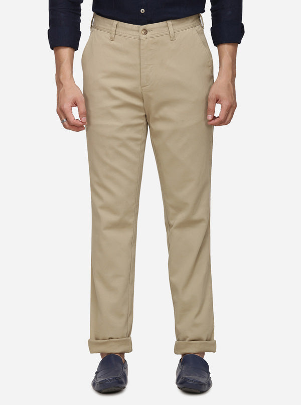 Khaki Solid Tailored Fit Casual Trouser | JadeBlue