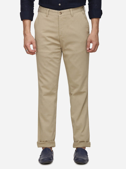 Khaki Solid Tailored Fit Casual Trouser | JadeBlue