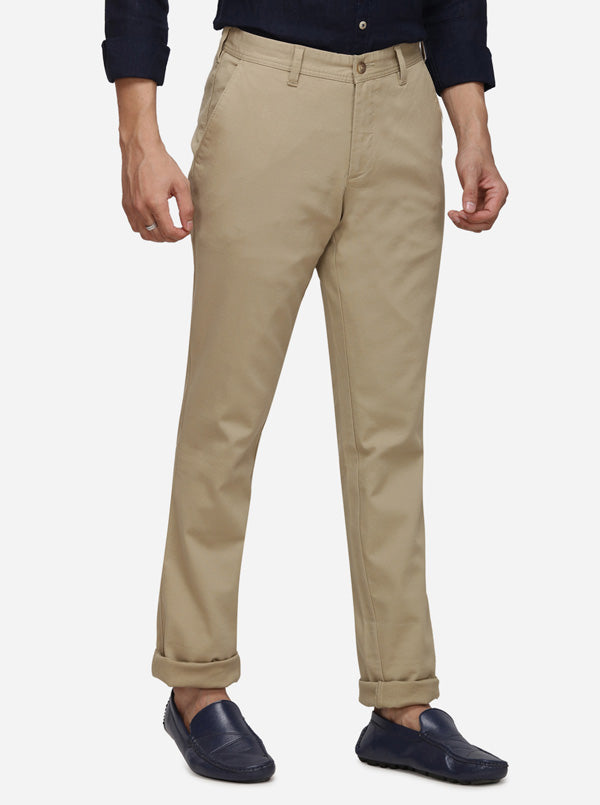 Khaki Solid Tailored Fit Casual Trouser | JadeBlue