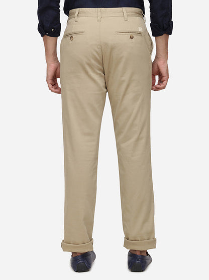 Khaki Solid Tailored Fit Casual Trouser | JadeBlue
