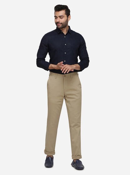 Khaki Solid Tailored Fit Casual Trouser | JadeBlue