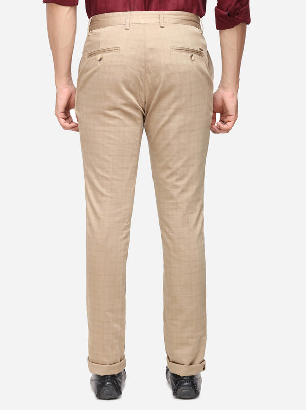 Khaki Checked Super Slim Fit Casual Trouser | Greenfibre