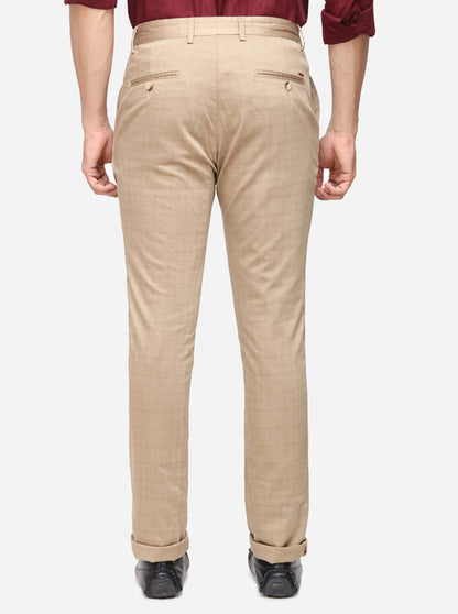 Khaki Checked Super Slim Fit Casual Trouser | Greenfibre