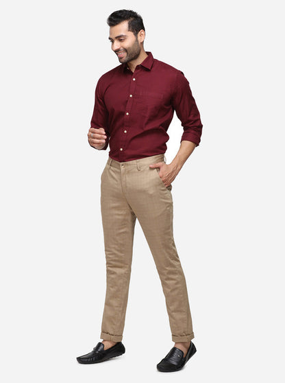 Khaki Checked Super Slim Fit Casual Trouser | Greenfibre