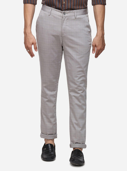 Light Grey Checked Super Slim Fit Casual Trouser | Greenfibre