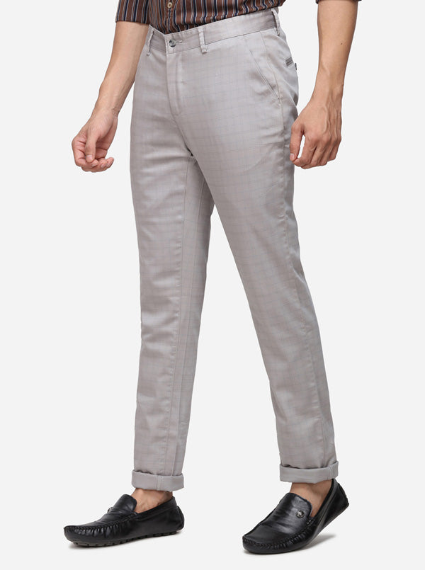 Light Grey Checked Super Slim Fit Casual Trouser | Greenfibre