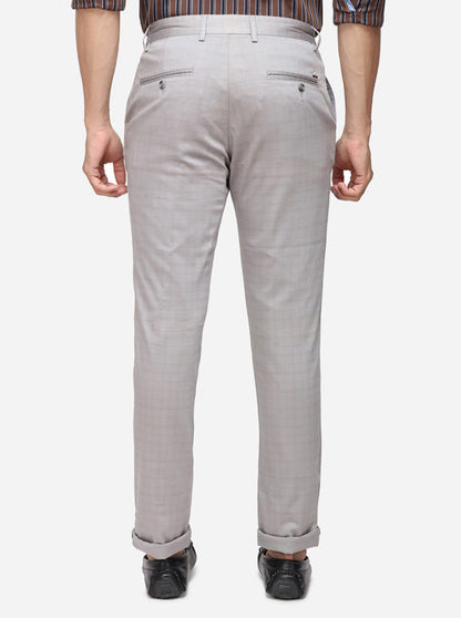 Light Grey Checked Super Slim Fit Casual Trouser | Greenfibre