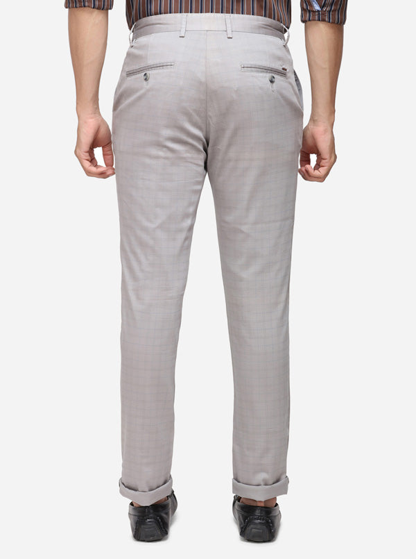 Light Grey Checked Super Slim Fit Casual Trouser | Greenfibre