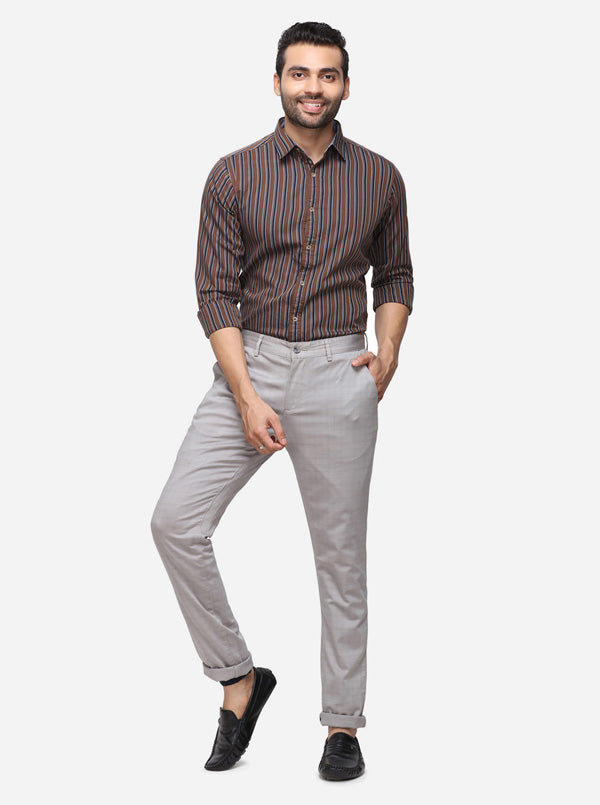 Light Grey Checked Super Slim Fit Casual Trouser | Greenfibre