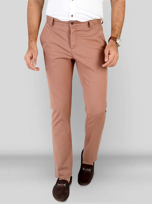 Tobacco Brown Self Textured Super Slim Fit Chinos | Greenfibre