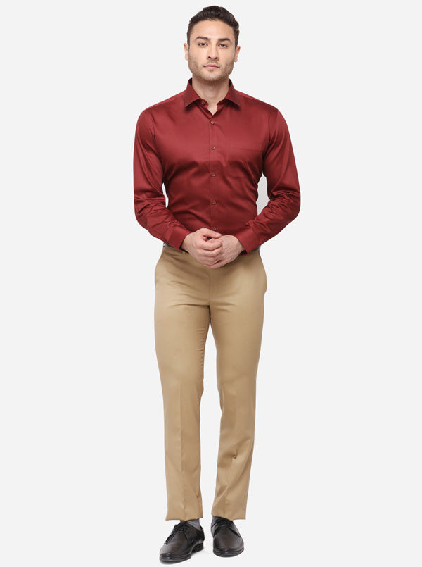 Maroon Solid Slim Fit Formal Shirt | Metal
