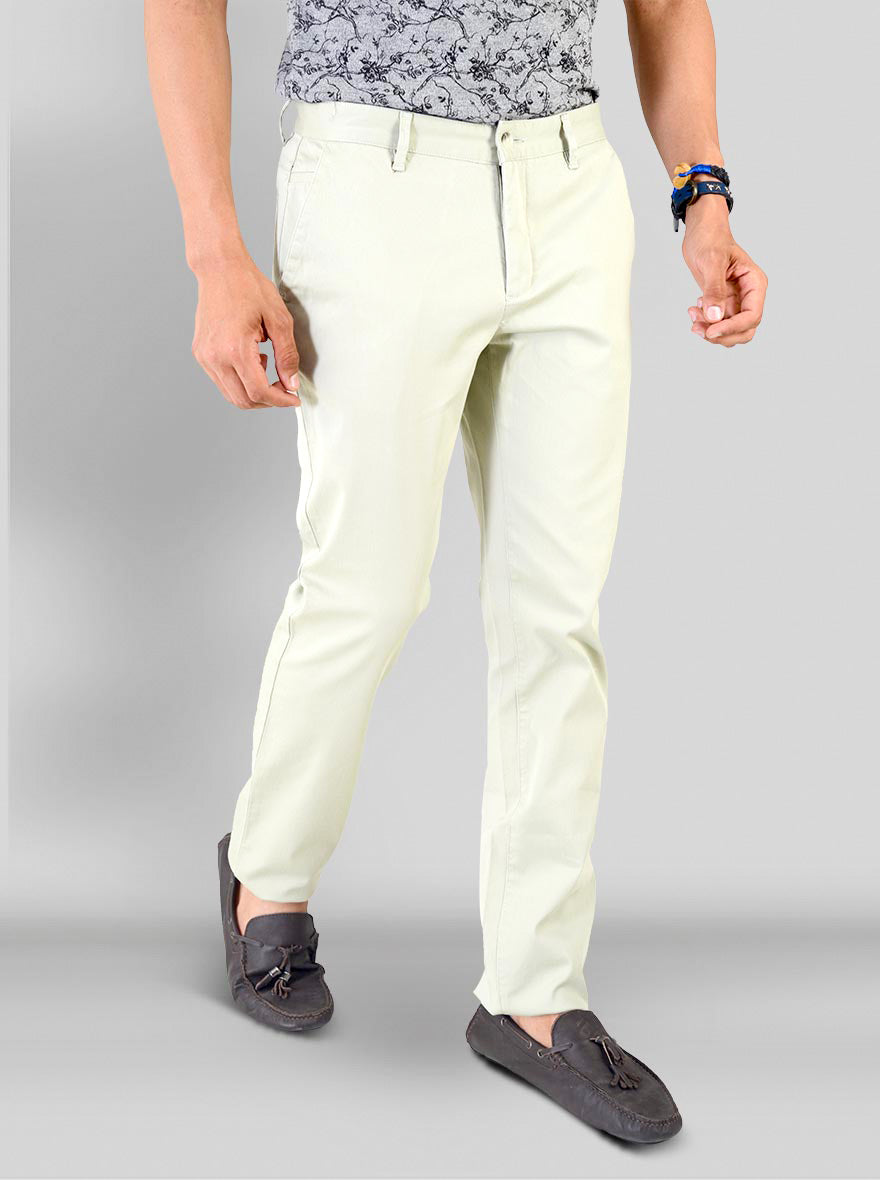 Light Green Self Textured Super Slim Fit Chinos | Greenfibre