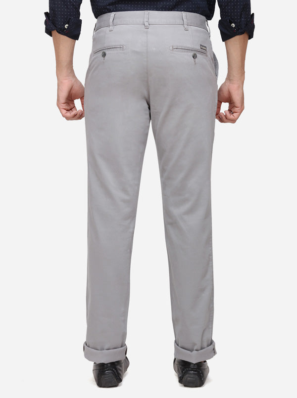 Ash Grey Solid Slim Fit Casual Trouser | Greenfibre