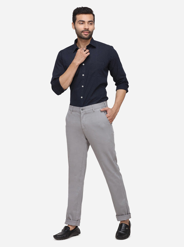 Ash Grey Solid Slim Fit Casual Trouser | Greenfibre