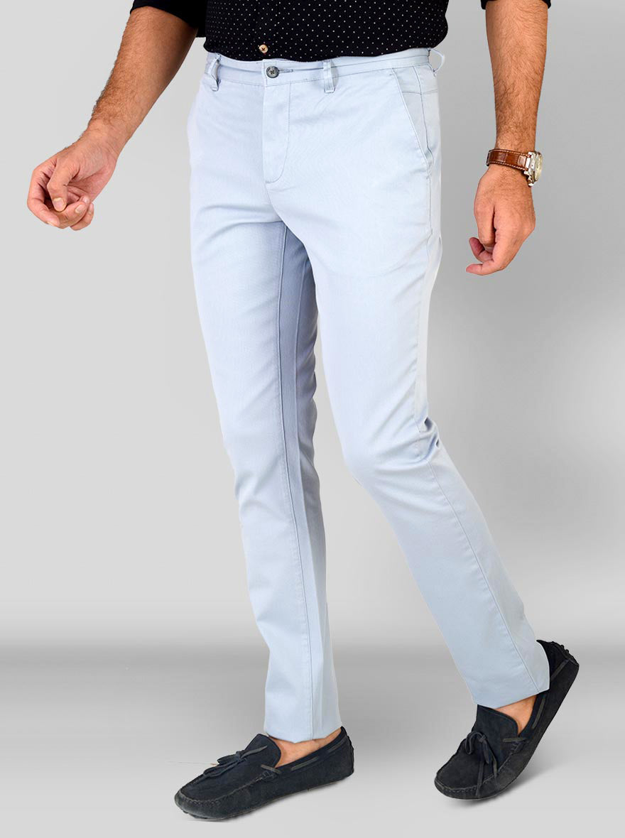 Sky Blue Self Textured Super Slim Fit Chinos | Greenfibre