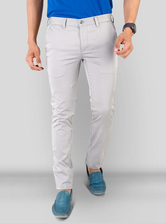 Light Grey Self Textured Super Slim Fit Chinos | Greenfibre