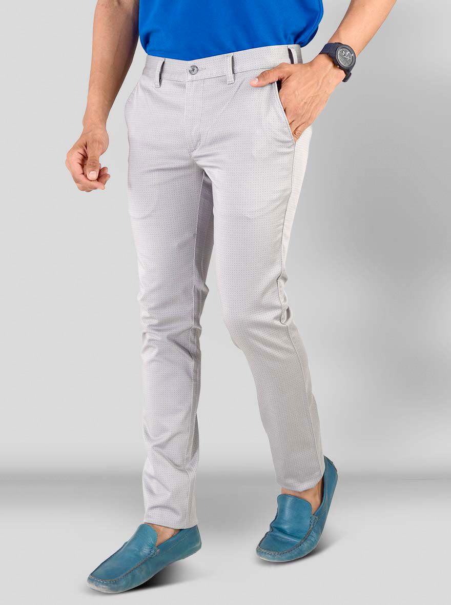 Light Grey Self Textured Super Slim Fit Chinos | Greenfibre