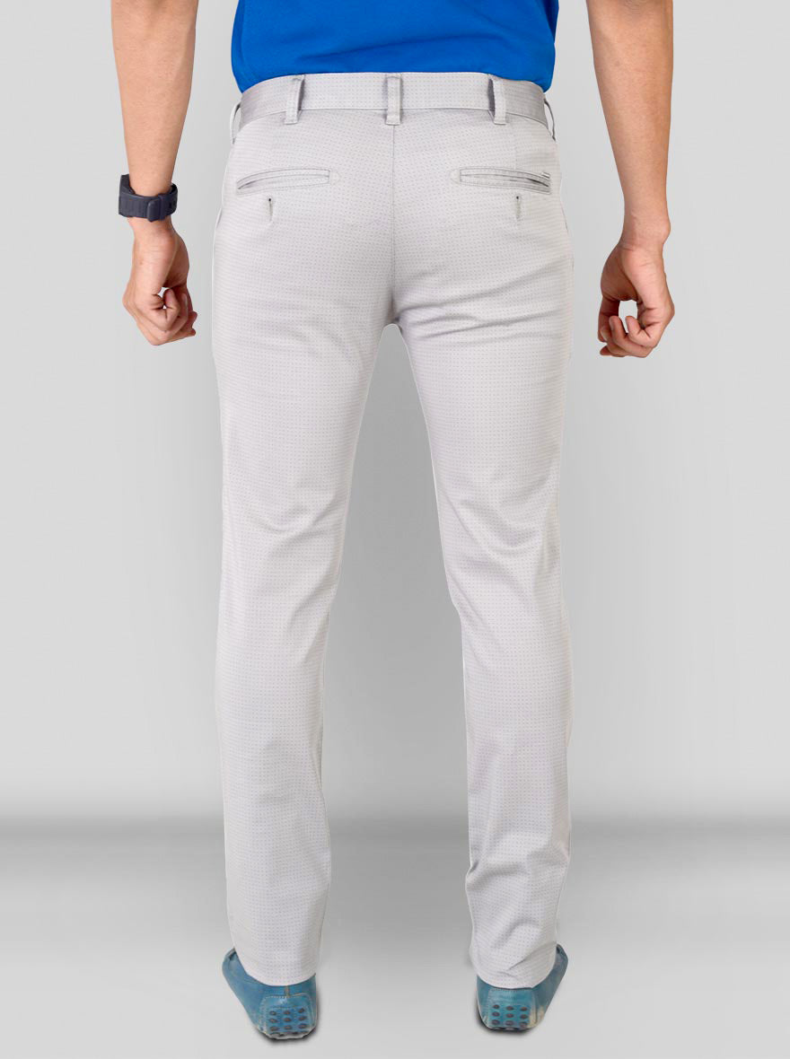 Light Grey Self Textured Super Slim Fit Chinos | Greenfibre