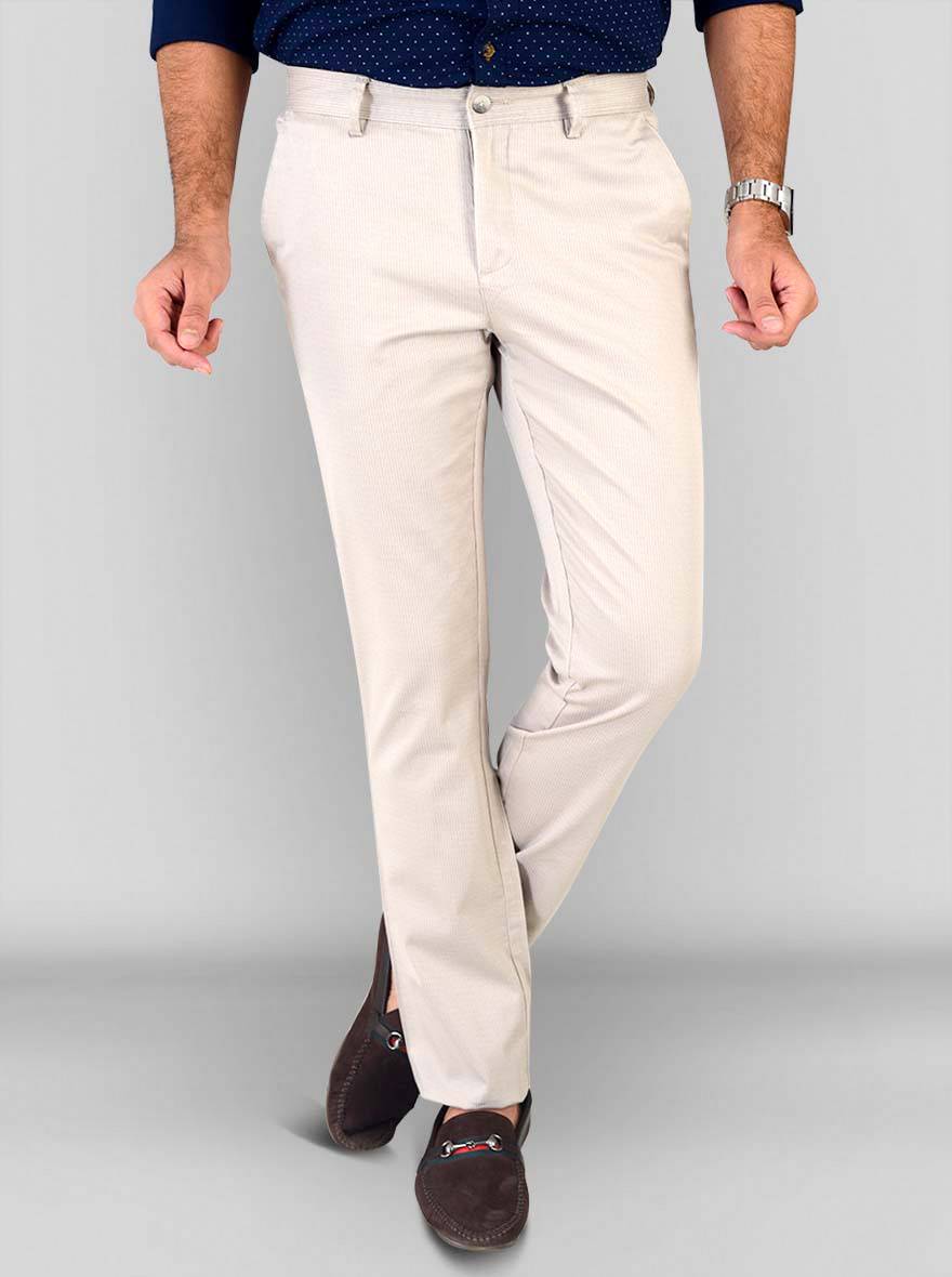 Beige Self Textured Super Slim Fit Chinos | Greenfibre