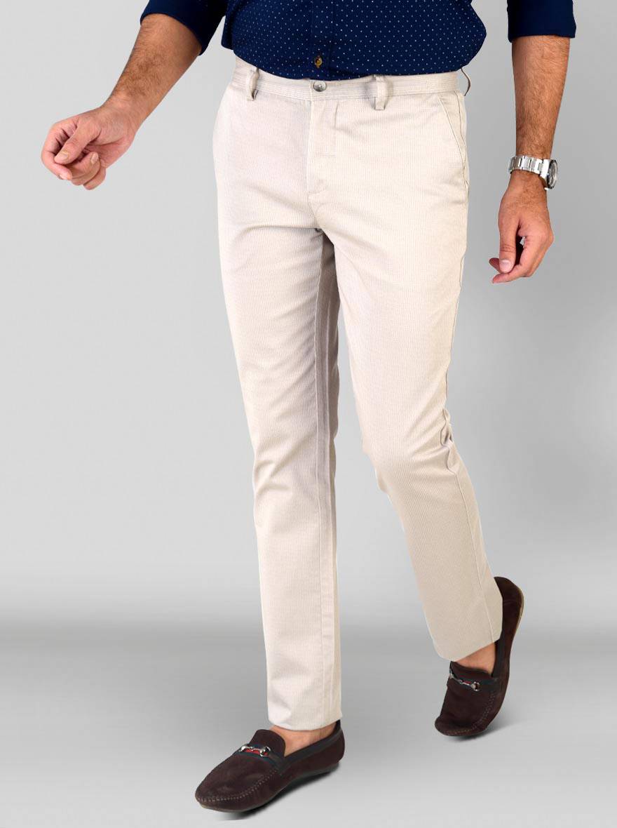 Beige Self Textured Super Slim Fit Chinos | Greenfibre