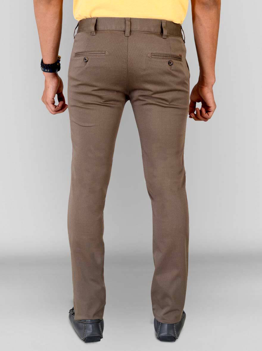 Antique Brown Self Textured Super Slim Fit Chinos | Greenfibre