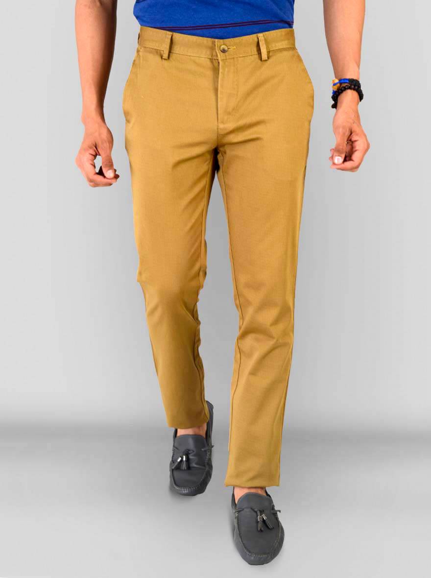 Mustard Brown Self Textured Super Slim Fit Chinos | Greenfibre