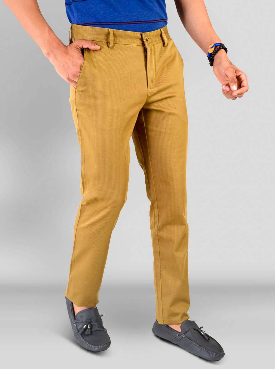 Mustard Brown Self Textured Super Slim Fit Chinos | Greenfibre