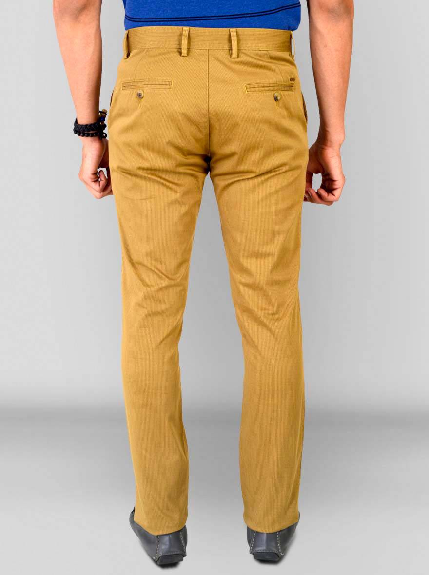 Mustard Brown Self Textured Super Slim Fit Chinos | Greenfibre