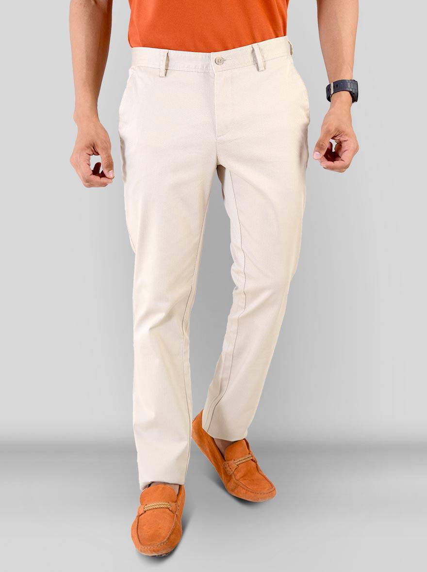 Beige Self Textured Super Slim Fit Chinos | Greenfibre