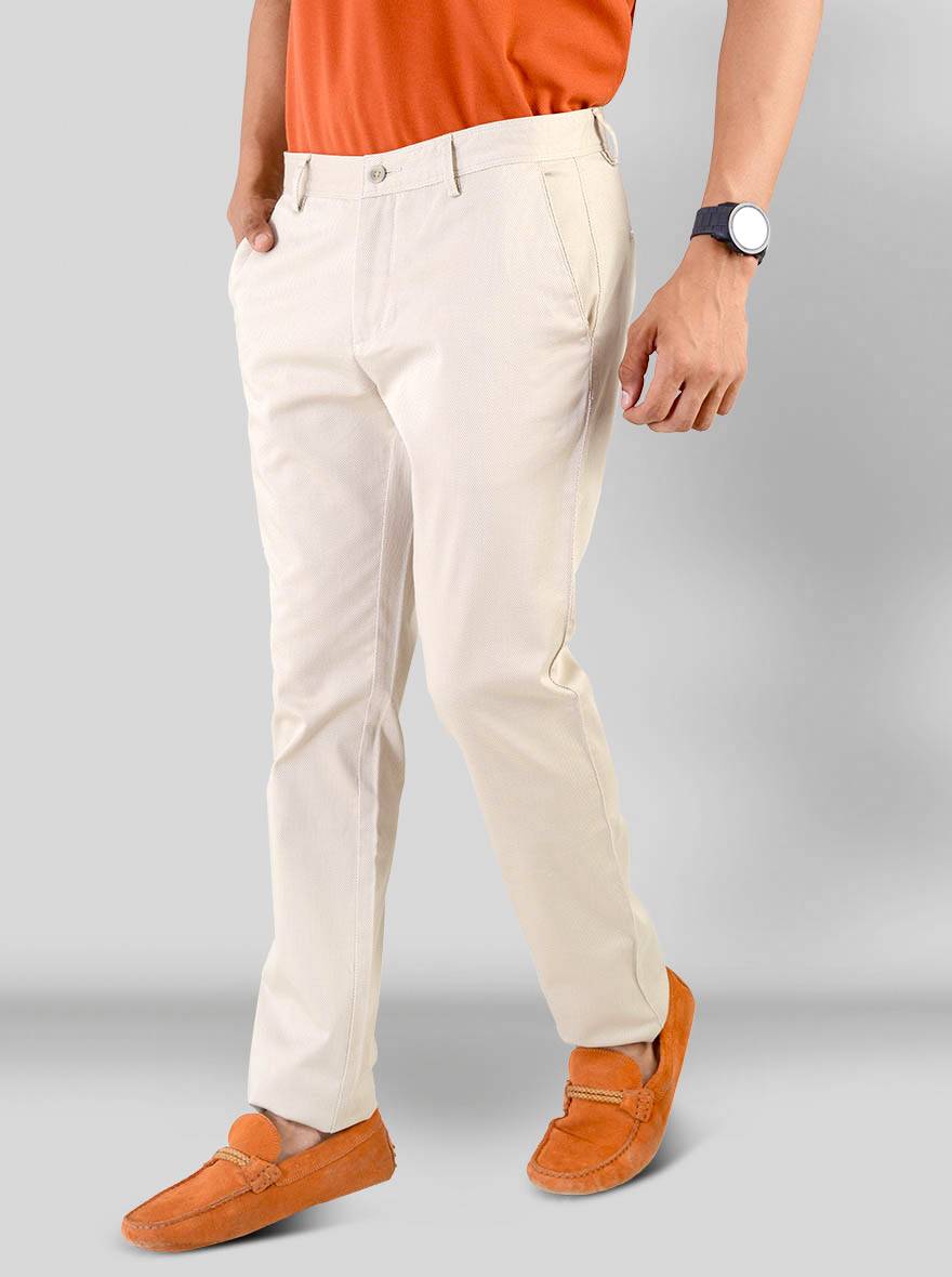 Beige Self Textured Super Slim Fit Chinos | Greenfibre