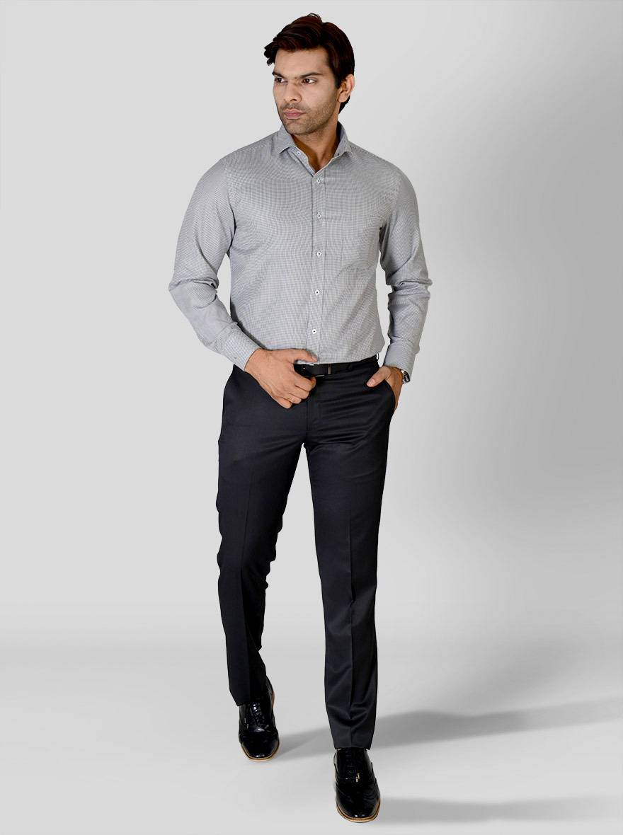 Grey & White Dobby Regular Fit Formal Shirt | Greenfibre