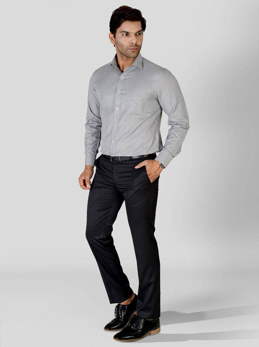 Grey & White Dobby Regular Fit Formal Shirt | Greenfibre