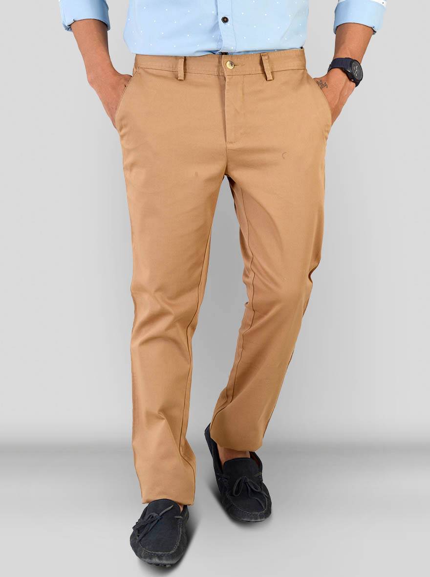 Khaki Self Textured Super Slim Fit Chinos | Greenfibre