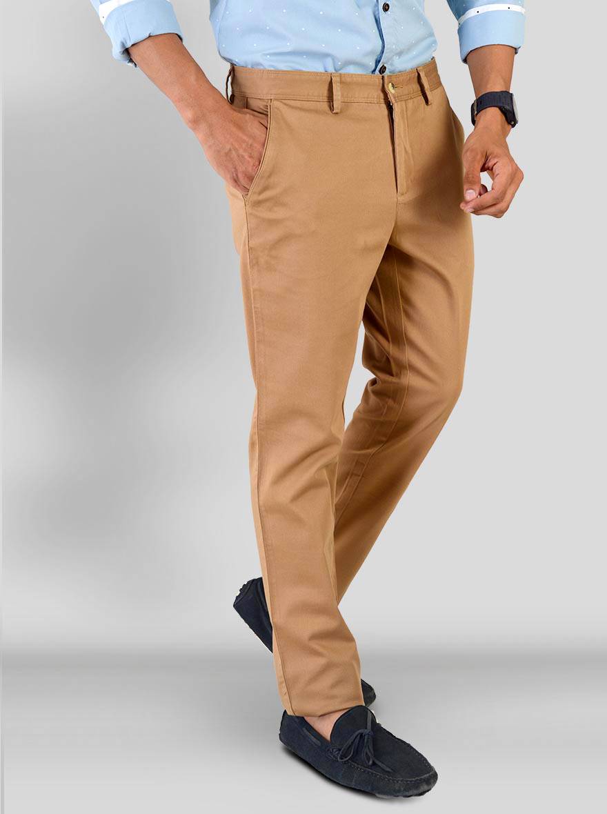 Khaki Self Textured Super Slim Fit Chinos | Greenfibre