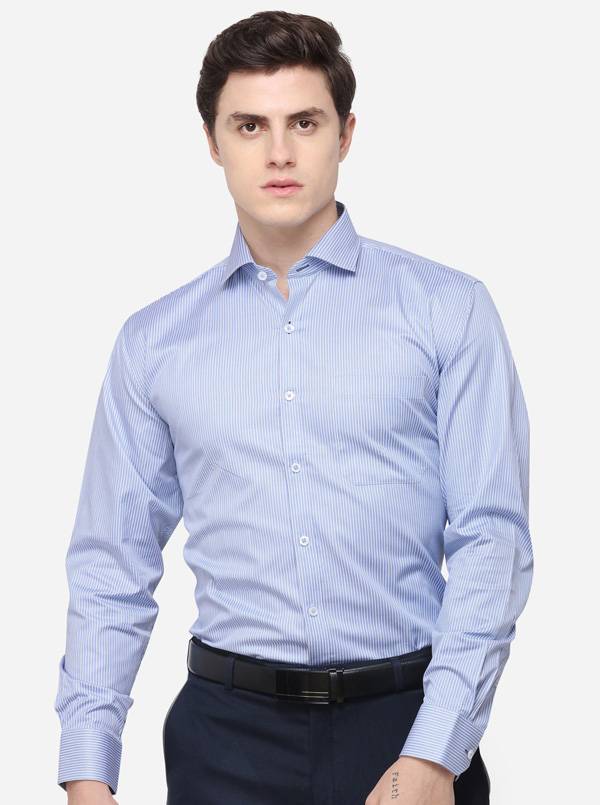 Light Blue Striped Regular Fit Formal Shirt | JadeBlue