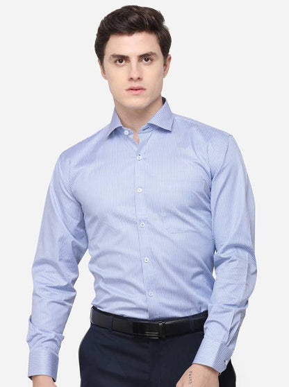Light Blue Striped Regular Fit Formal Shirt | JadeBlue
