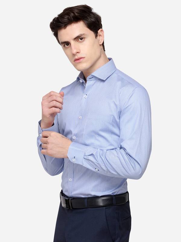 Light Blue Striped Regular Fit Formal Shirt | JadeBlue